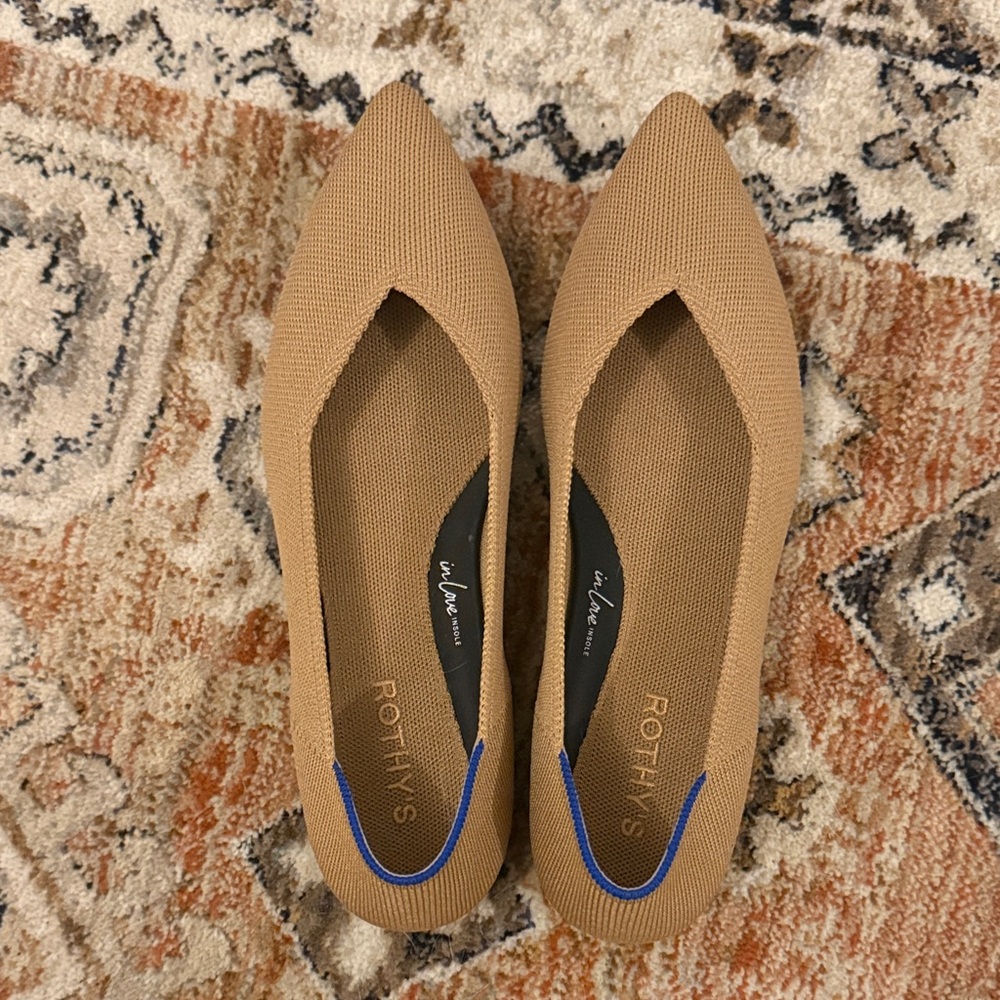 New Rothy's The Point II Pointed Toe Knit Flats Washable in Wren Tan 9 - Picture 2 of 6